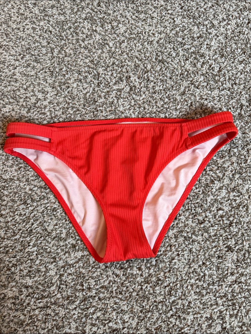 Shade & Shore Red Ribbed Bikini Bottom with Cutout Straps